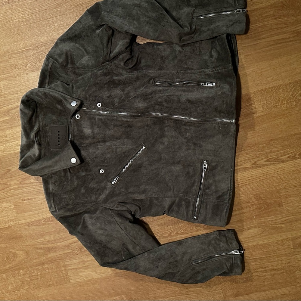 Blank NYC Women's Suede Leather Jacket in moss green